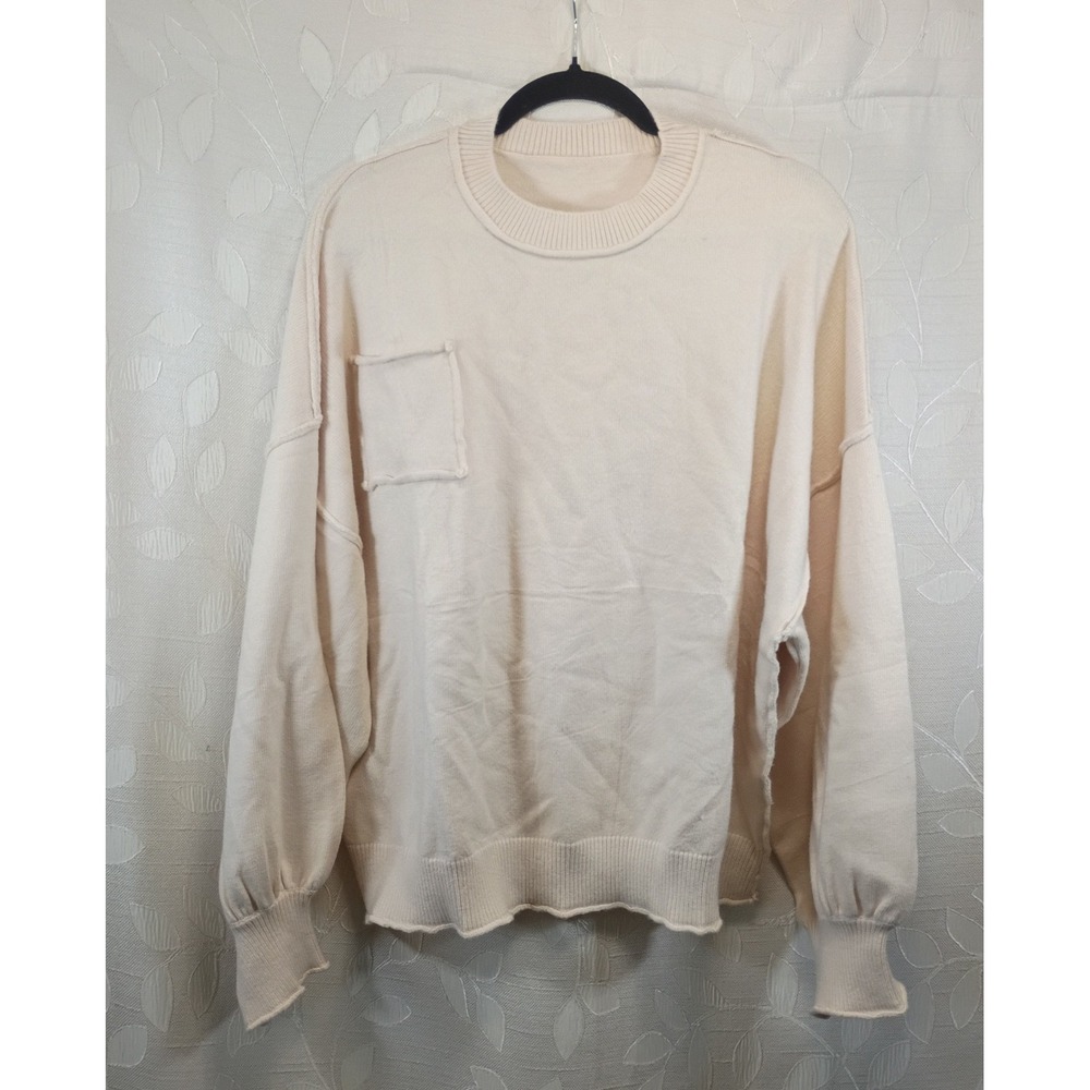 Sheocivy Cream Oversized Knit Sweater Exposed Seam Lantern Sleeve XL